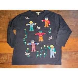 Bechamal Scarecrow Fall Black Embroidered Top - Sz XLarge